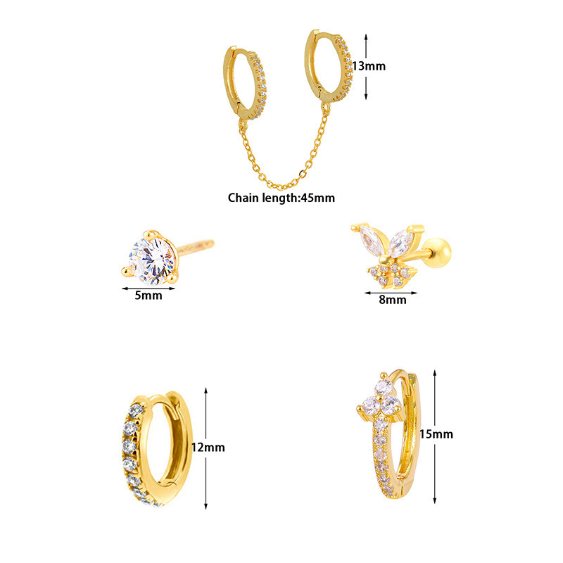 Butterfly Stud Earrings And Hoop Earrings Set For Women Zircon Jewelry Simple Ear Accessories
