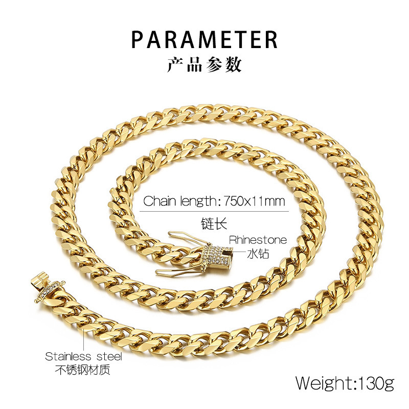 Fashion Geometric Stainless Steel Necklace Inlay Rhinestones Stainless Steel Necklaces