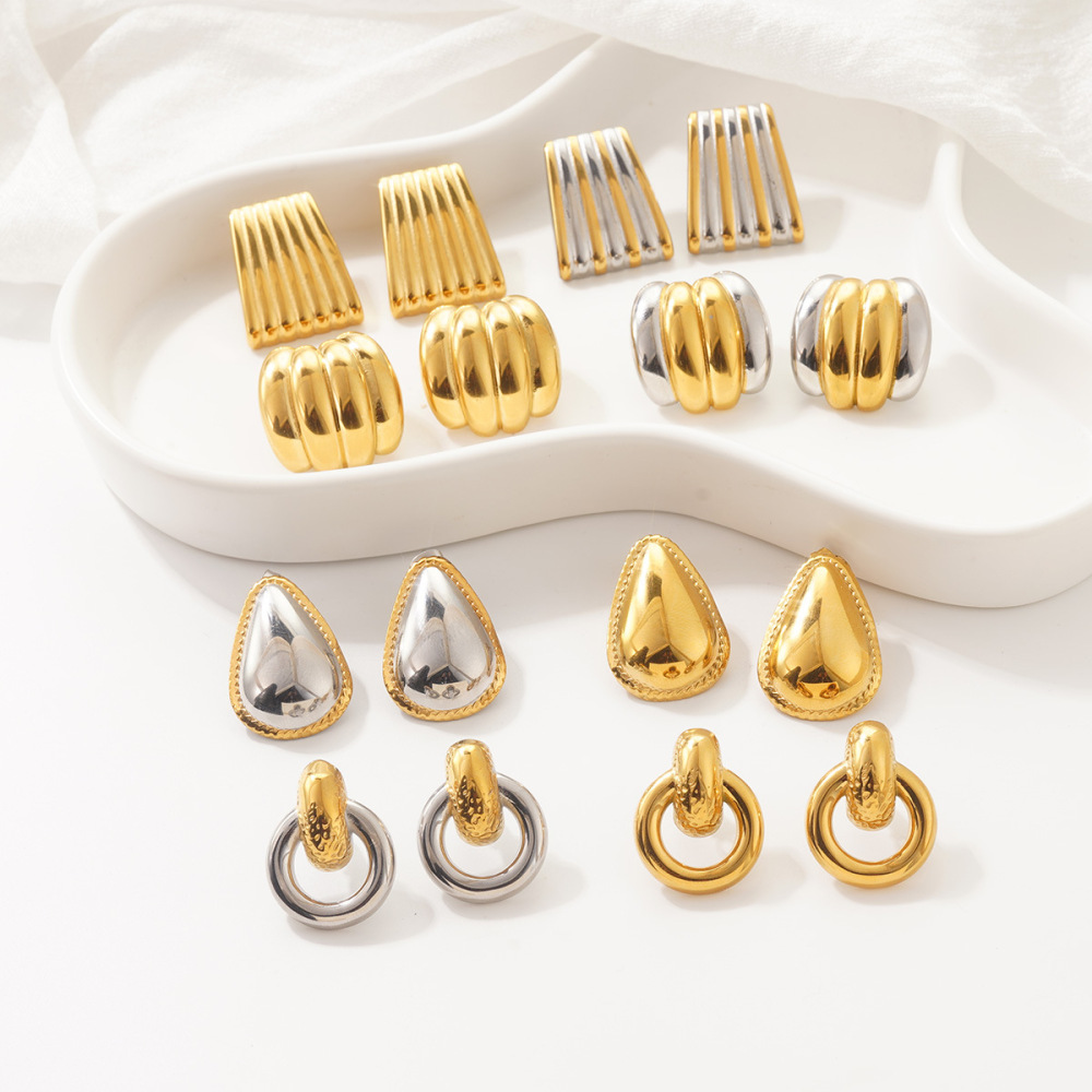 Geometric Waterdrop Titanium Steel Earrings Simple  Style Stainless Steel Earring Women's Casual Fashion Jewelry Accessories
