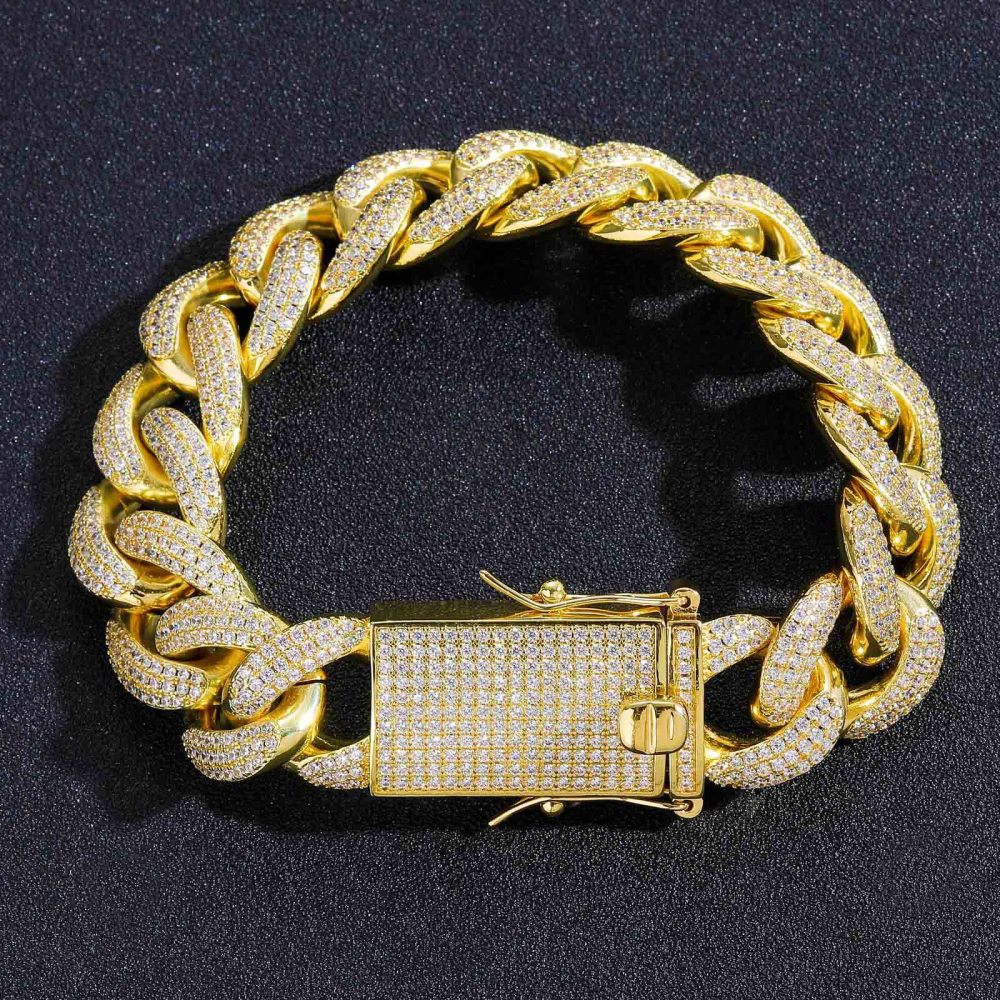 Qiji Men's Hip Hop Necklace 18mm Three Rows Cubic Zirconia Cuban Link Personalized Micro-Set Zirconia Men's Necklace