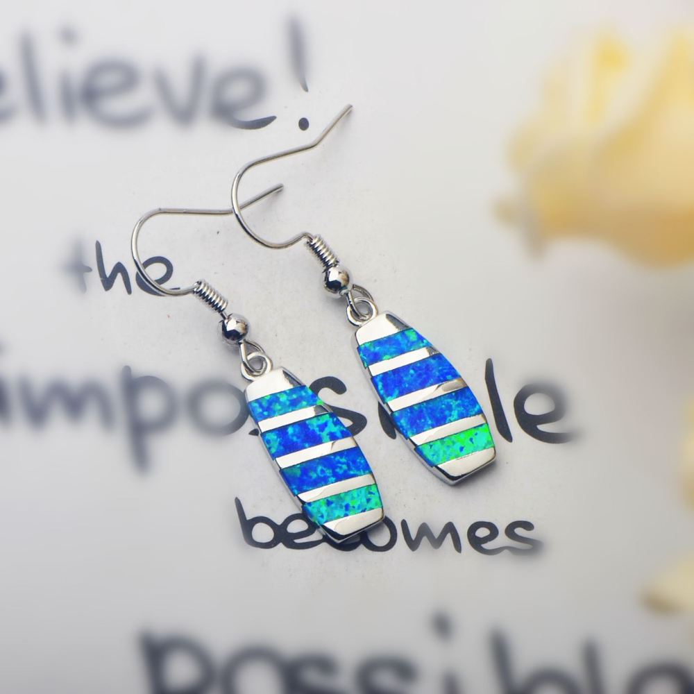 Colorful Women's Opal Long Rectangle Simple Style Jewelry Earrings Fashionable TikTok Ins European Style Jewelry Accessories