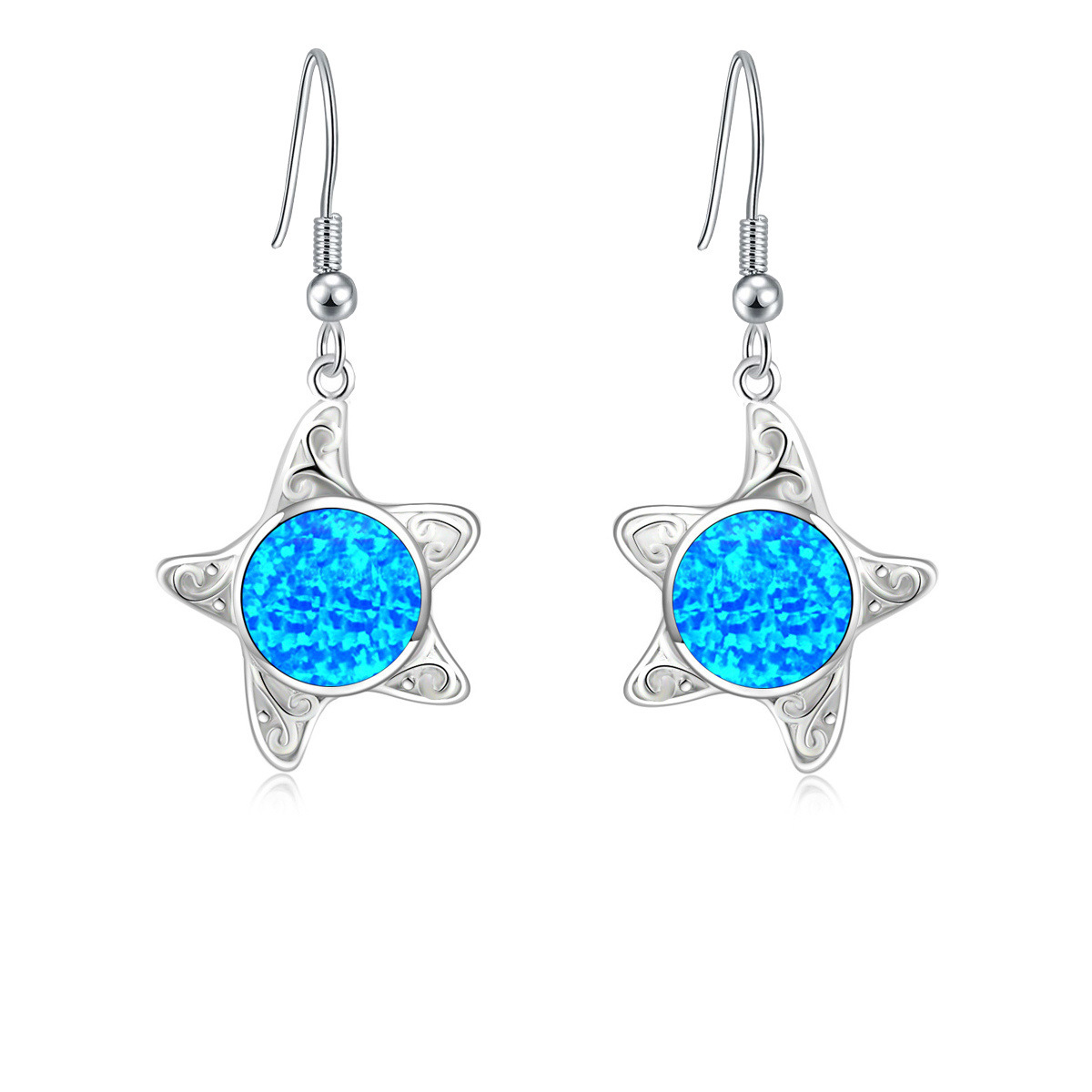 Hawaii Style Blue Opal Starfish Earrings Beach Theme Copper Material Unisex Ins Style Animal Pattern Jewelry Accessories