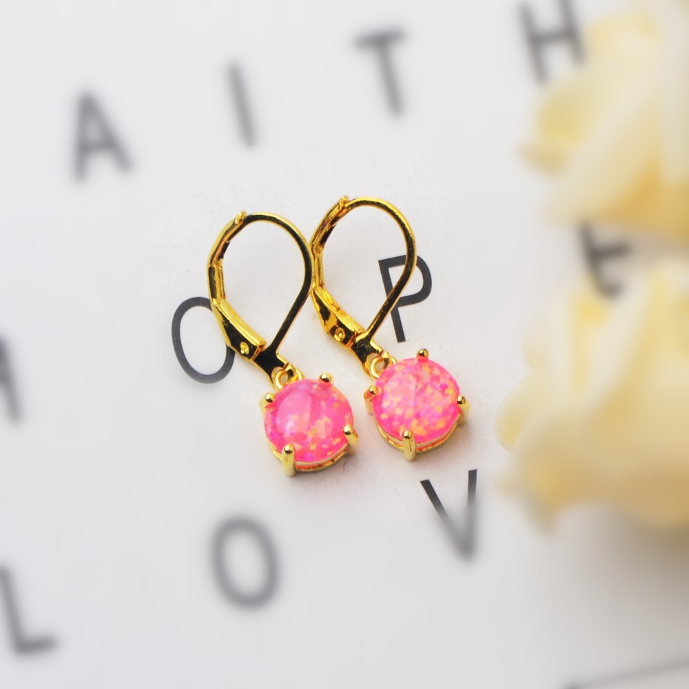 Simple Round Opal Earrings TikTok Ins  Style Jewelry Accessories Copper Material Holiday Style