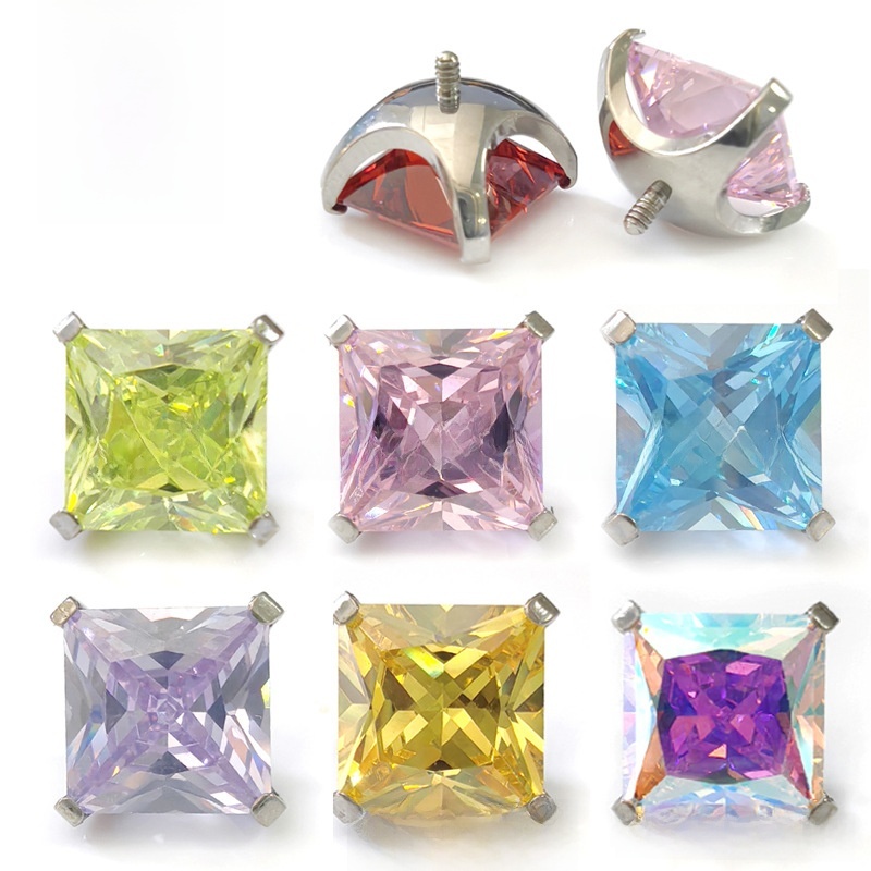 Titanium Alloy Ear Studs Claw Set Square Sugar 5A Zirconia Threaded Ear Bone Studs G23 Titanium Wedding Birthday Festival Jewelry Accessories