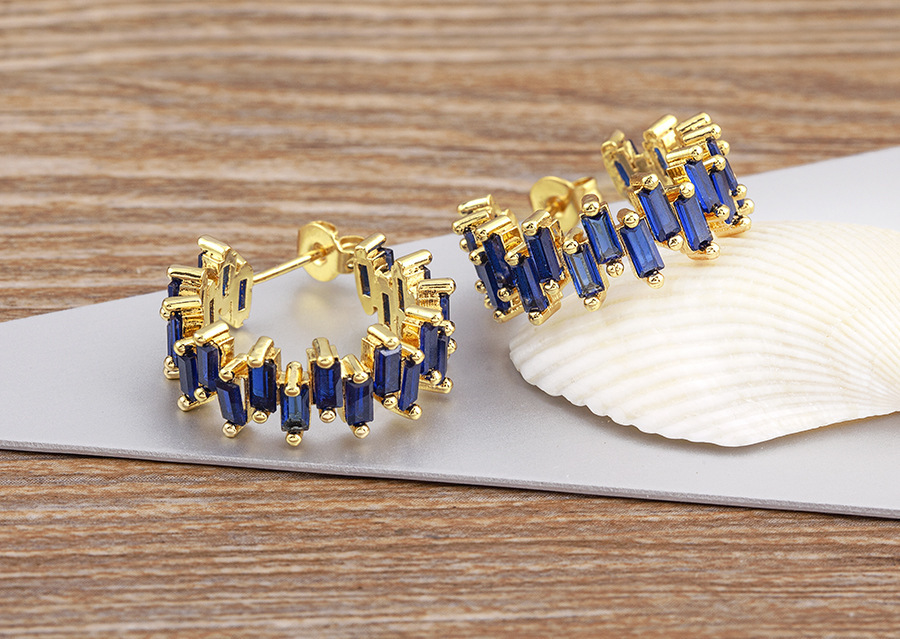 18K Gold Plated Fashionable Irregular Square Zircon Earrings For Women Elegant Copper Alloy Jewelry Accessories