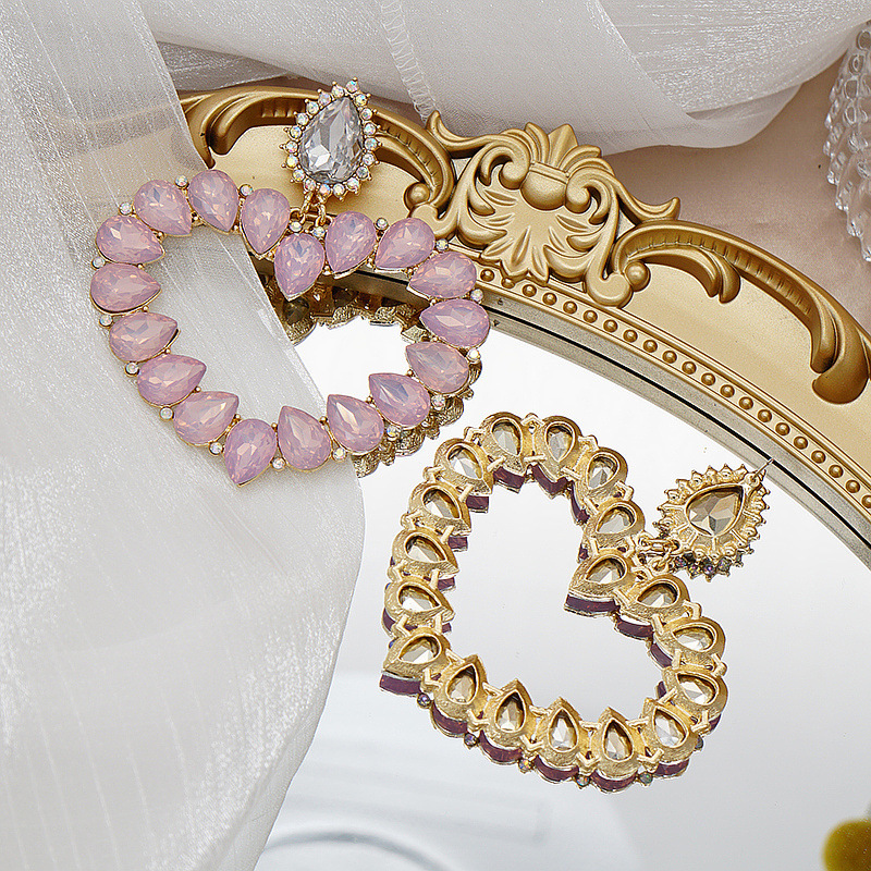 Large Hoop Earrings Heart-shaped Full Diamond Women's Jewelry Accessories