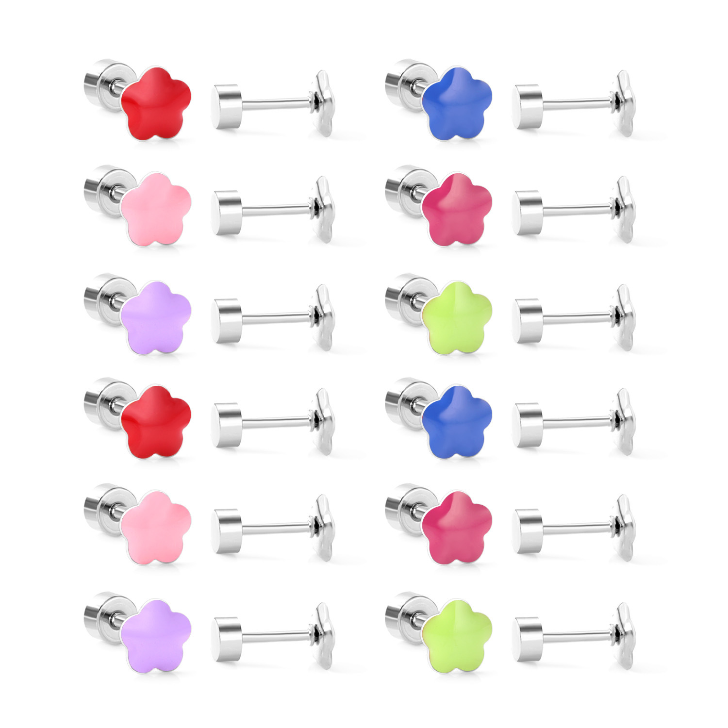 Stainless Steel Screw Back Earrings For Women Sweet Heart-shaped Star Moon Stud Earrings Fashion Bohemian Floral Print Jewelry Accessories