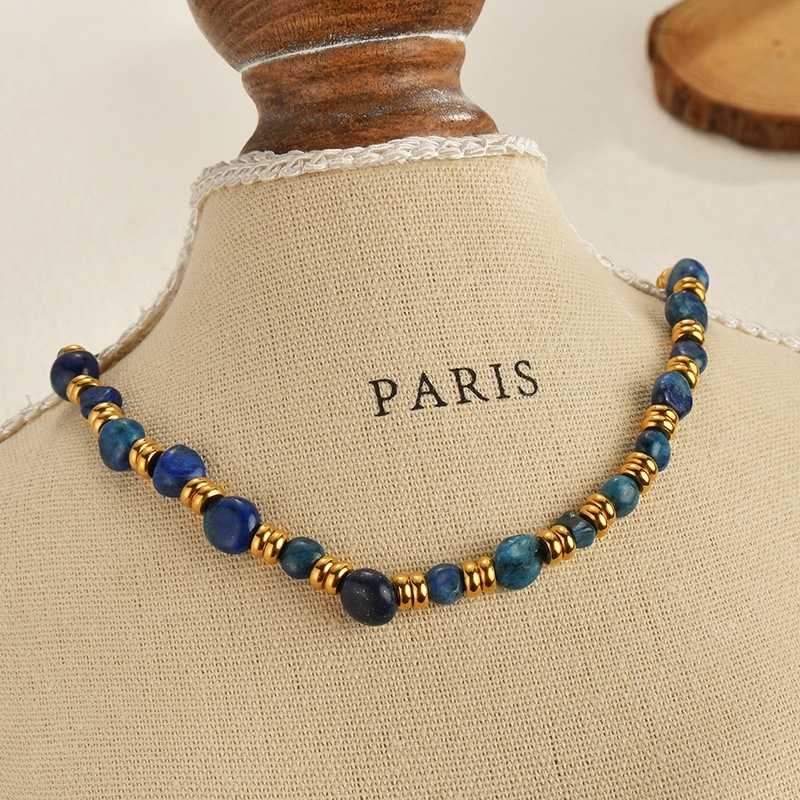 Vintage Natural Stone Beaded Necklace Short Irregular Design Geometric Mixed Material Women's Jewelry Accessories