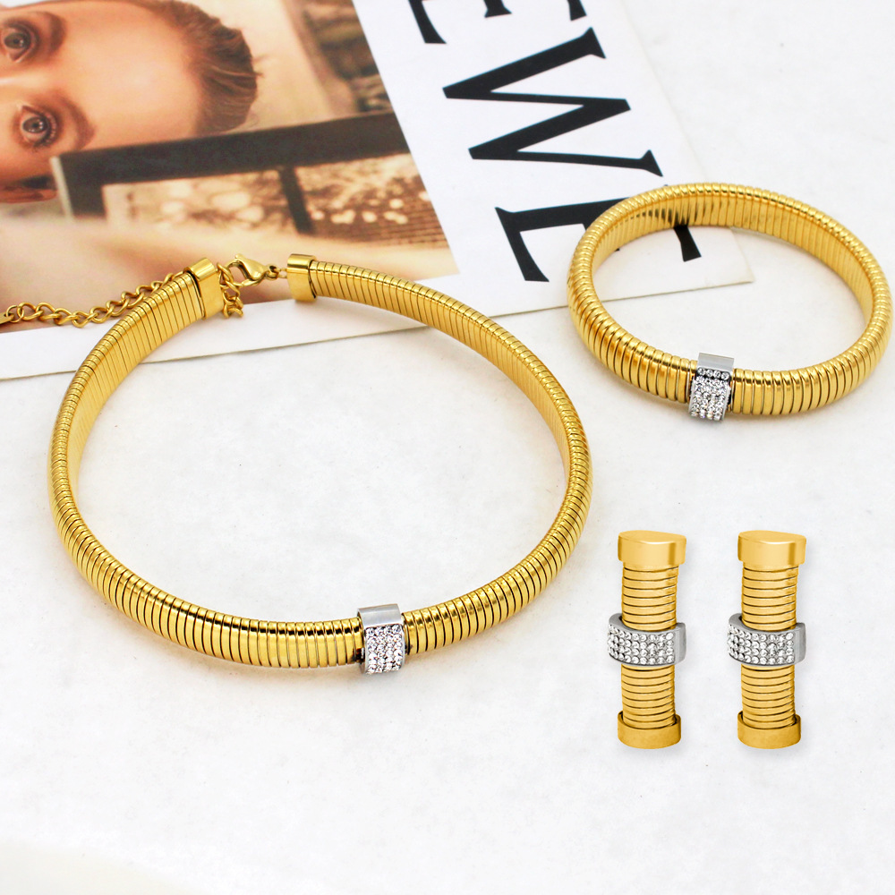 18K Gold 304 Stainless Steel PVD Coated Zircon Geometric Waterproof Non Tarnish Simple Style Cable Chain Bracelets Earrings Necklace For Women's