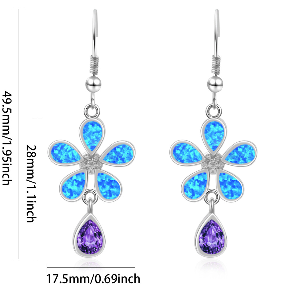 European Style Opal Flower Waterdrop Earrings Simple Design Tea Flower Craft Copper Material Jewelry Accessories
