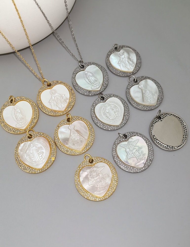 New Zircon White Mother-of-Pearl Guadalupe Pendant Women's European Style Jewelry Accessories Geometric Pattern Electroplated