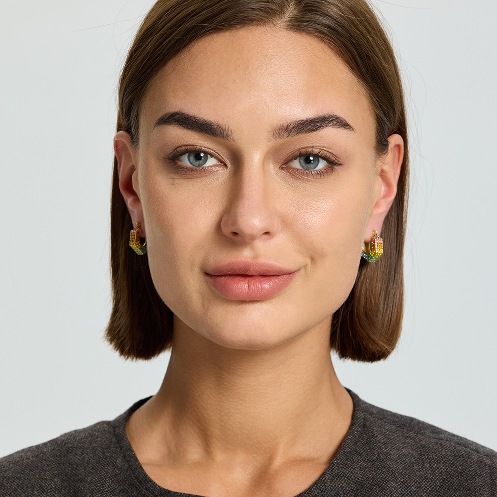 Geometric Stainless Steel Earrings Gold Plated Waterproof Design Women's Jewelry Accessories With Inlaid Diamonds