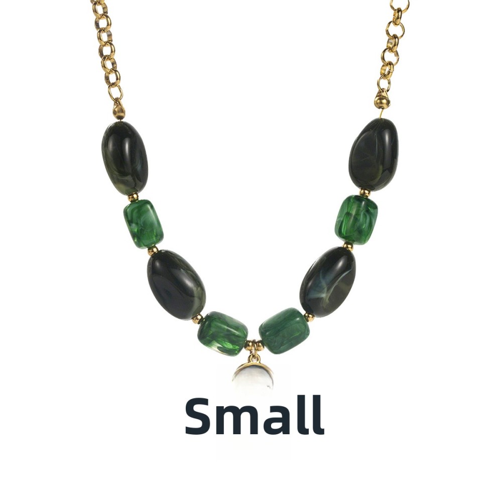 Colorful Resin Pendant Necklace Stainless Steel Chain Layered Women's Jewelry Accessories