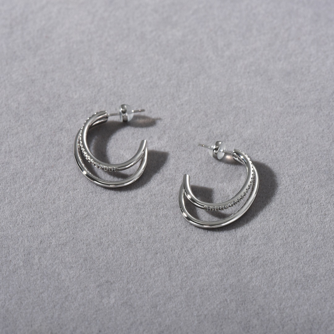 Suitable For Summer Sweet Cool Micro Inlaid Zircon Double Layer Round S925 Silver Needle Earrings For Women Niche Design Classic Versatile Hoop Earrings