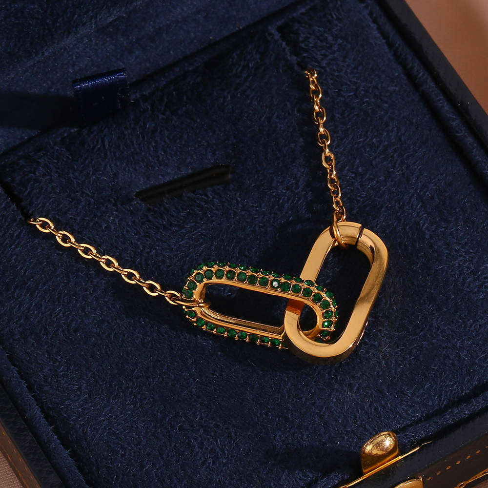 Wholesale Jewelry Fashion Geometric 304 Stainless Steel Zircon 18K Gold Plated Plating Inlay Necklace