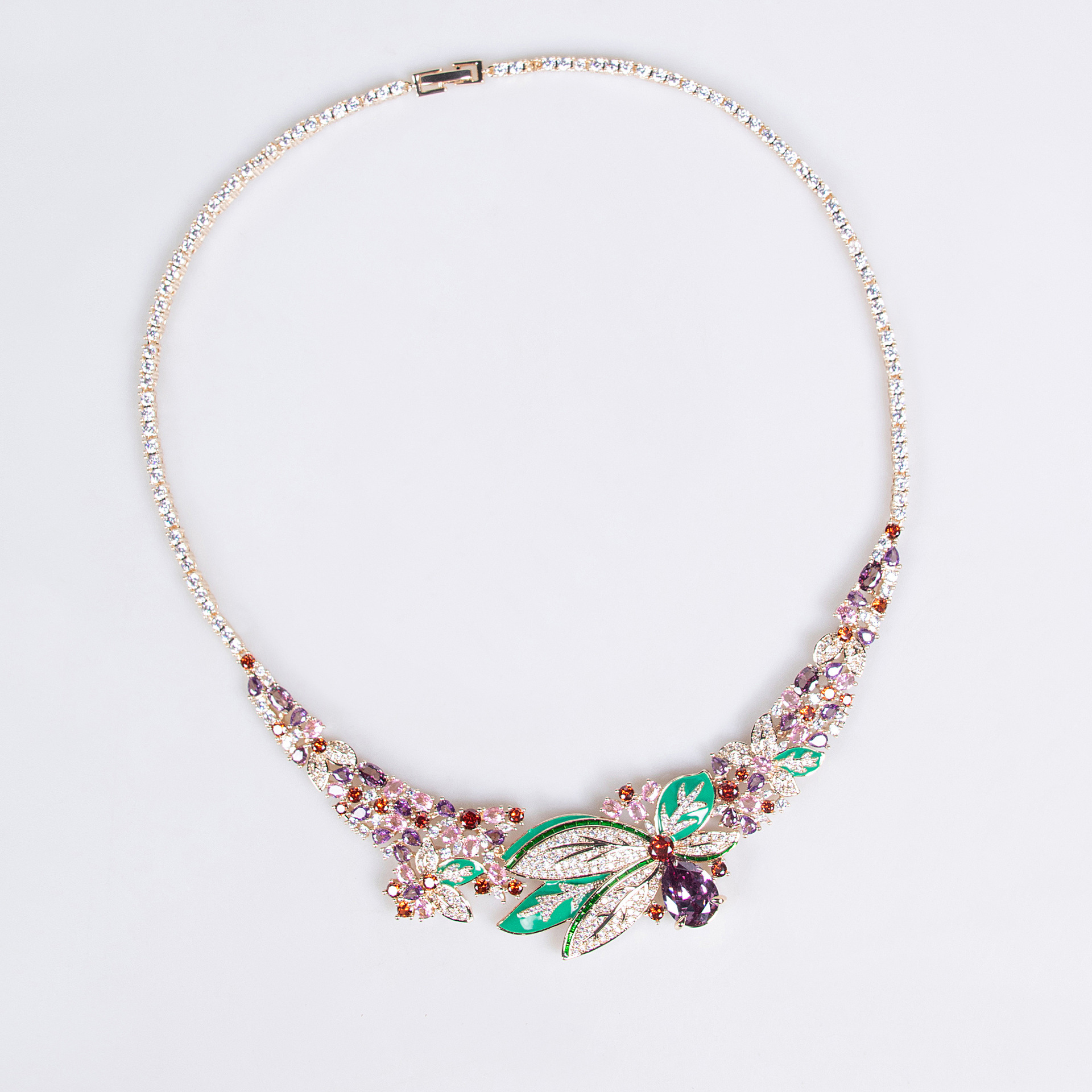 Elegant Floral Necklace Set With 3D Earrings Simple Style Women's Jewelry Zircon Inlay Copper Material Plant Pattern