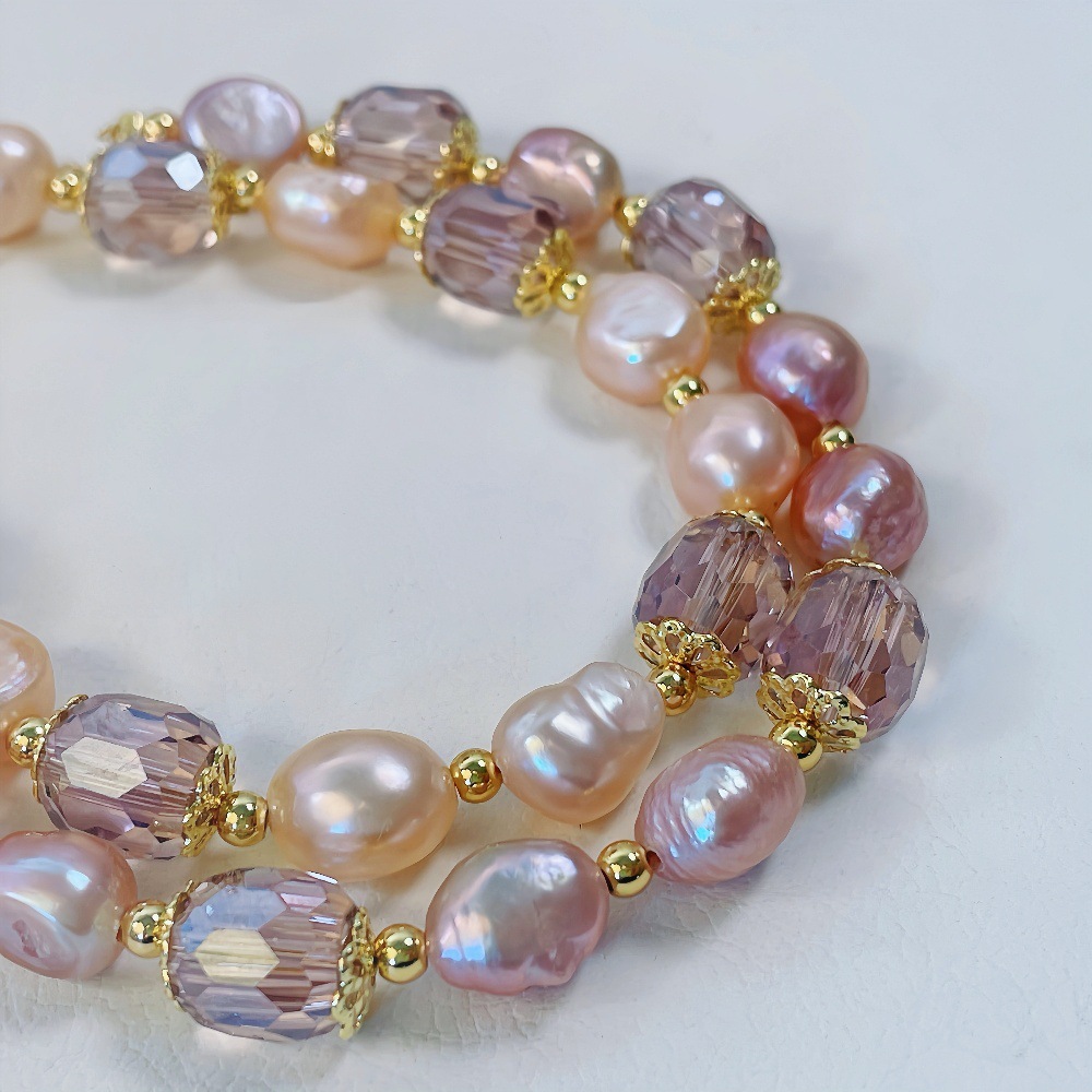 French Vintage Purple Quartz Pearl Bracelet Baroque Luxury Ins Niche Bracelet Best Friend Jewelry Pink And Purple Natural Pearl Accessories