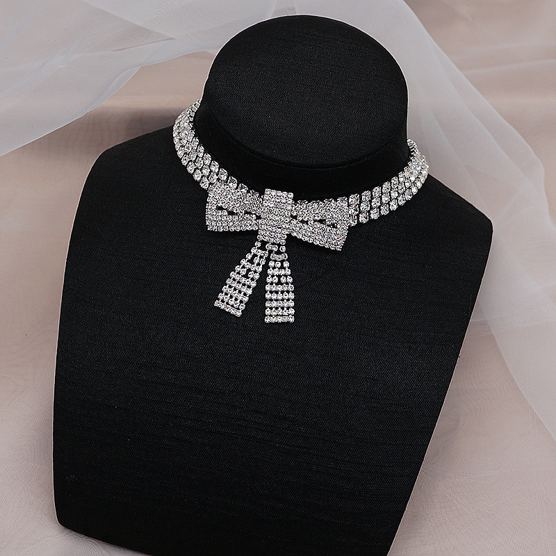 Jewelry Accessories Sexy Full Diamond Large Bow Necklace Choker Diamond For Women