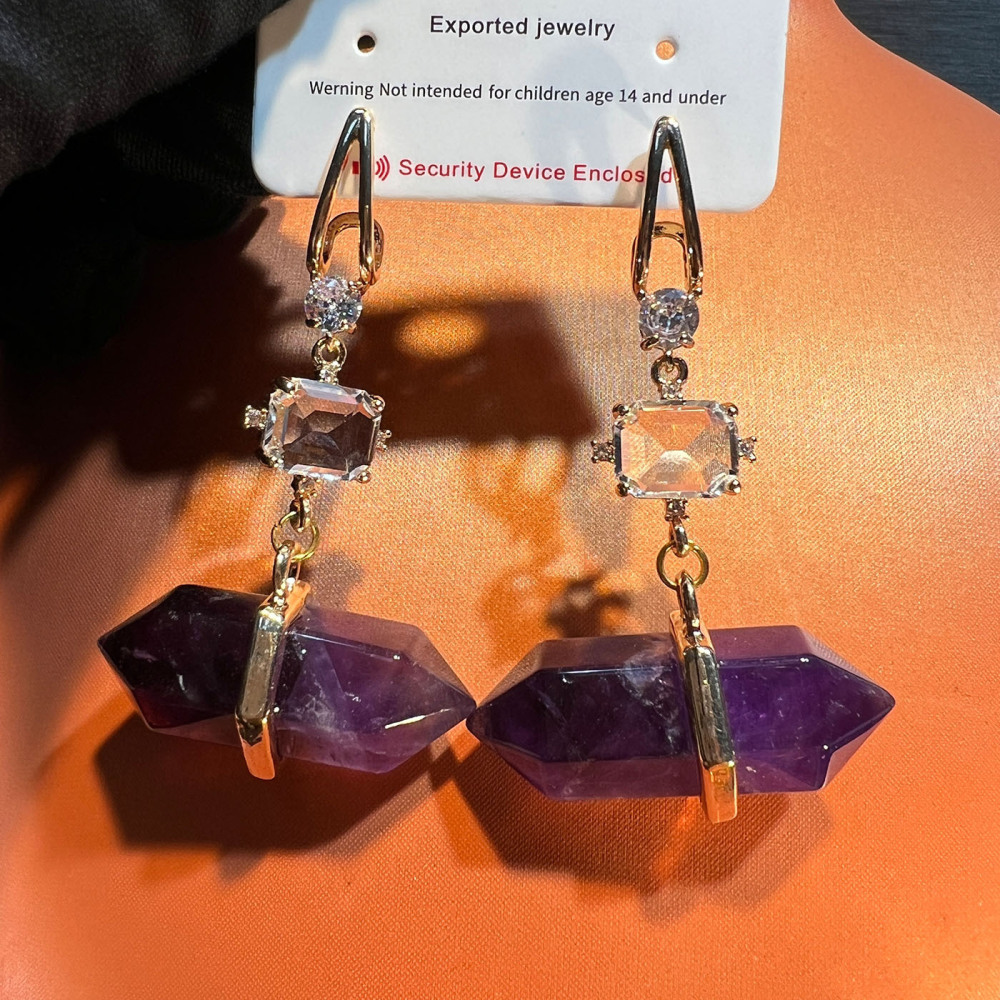 Natural Stone Earrings Green Dongling Simple  Original Copper Embedded Zircon Fashion Personality Creative Earring Accessories For Women