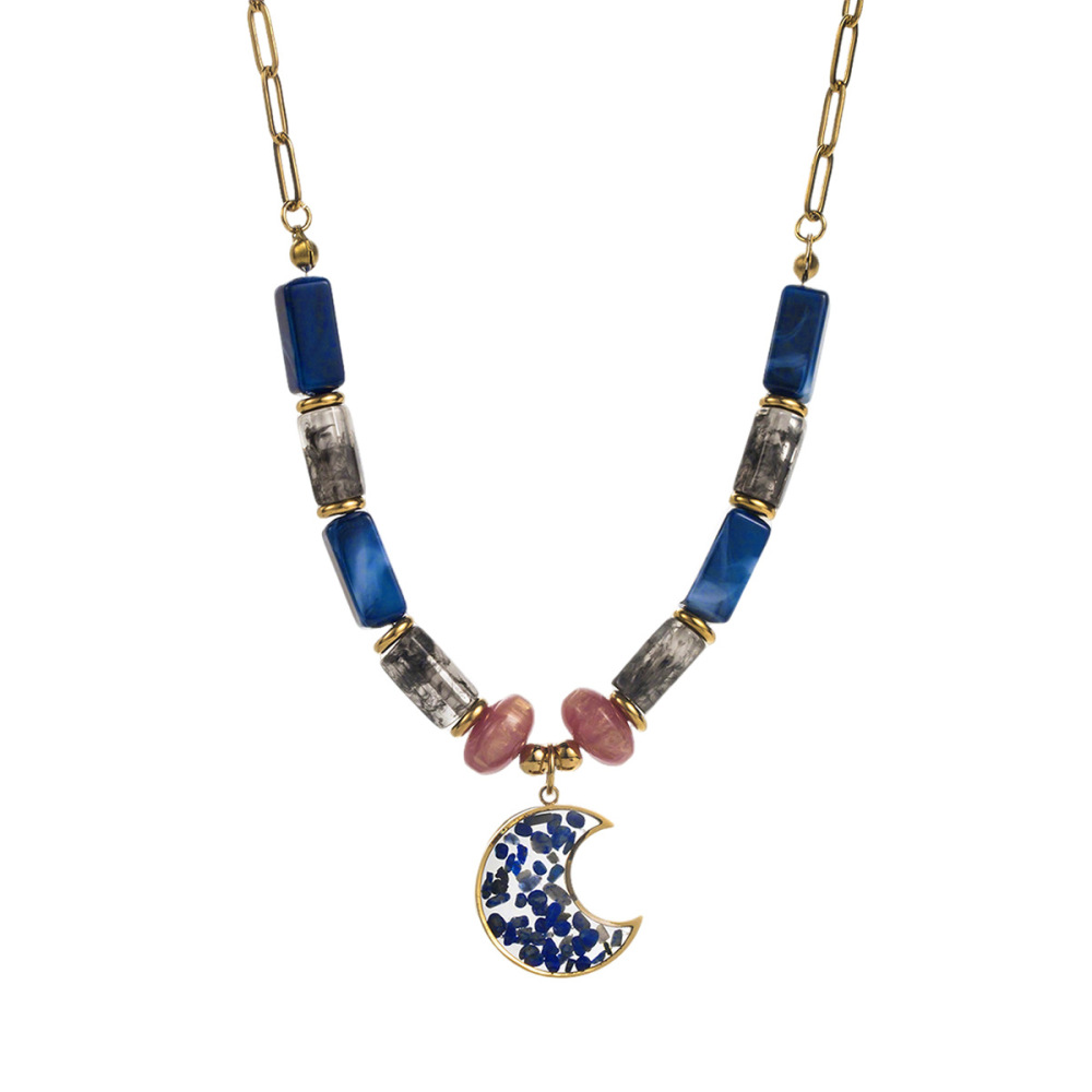 Colorful Resin Pendant Necklace Stainless Steel Chain Layered Women's Jewelry Accessories