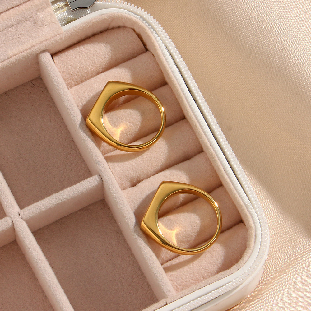 PVD Coated Real Gold Plated 18K Gold Rectangle 304 Stainless Steel Fashion Waterproof Non Tarnish Rings