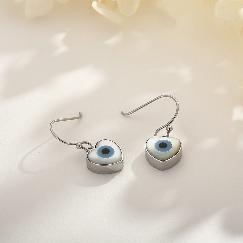 Fashion Devil's Eye Heart Shape Titanium Steel Earrings Patchwork Stainless Steel Earrings