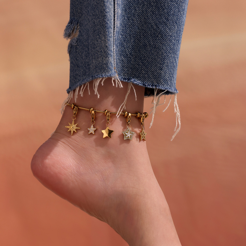 Full Drill 5A Zircon Heart Shaped Butterfly Knot High Heel Shoe Charms Stainless Steel 18K Gold Plated DIY Bracelet Accessories