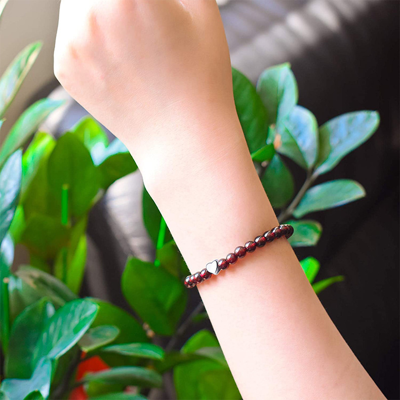 S925 Silver Heart Shaped Love DIY Bracelet Round Beads Jewelry Accessories Wine Red Agate Geometric Pattern Fashion Unisex