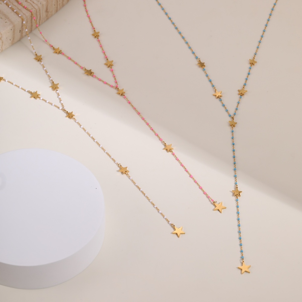 Trendy 304 Stainless Steel Jewelry Tassel Cross Star Heart Necklace Accessories Long High-end Y-shaped Vacuum Electroplated 18K Real Gold Necklace