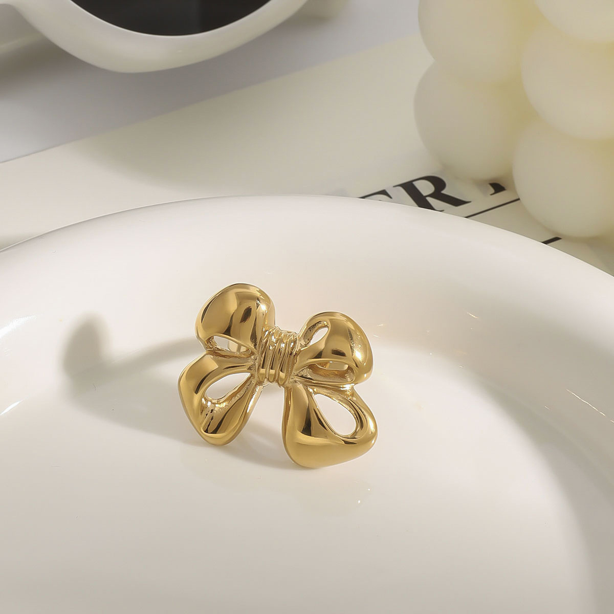 Real Gold Plated 316 Stainless Steel  PVD Coated Bow Knot Waterproof Non Tarnish Elegant Romantic O-ring Chain Small Stud Earrings Rings Necklace For Women's
