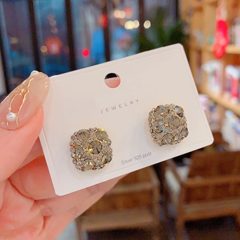 Fashionable S925 Silver Needle Square Stud Earrings Versatile Trendy Geometric Pattern Women's Jewelry Earring Accessories