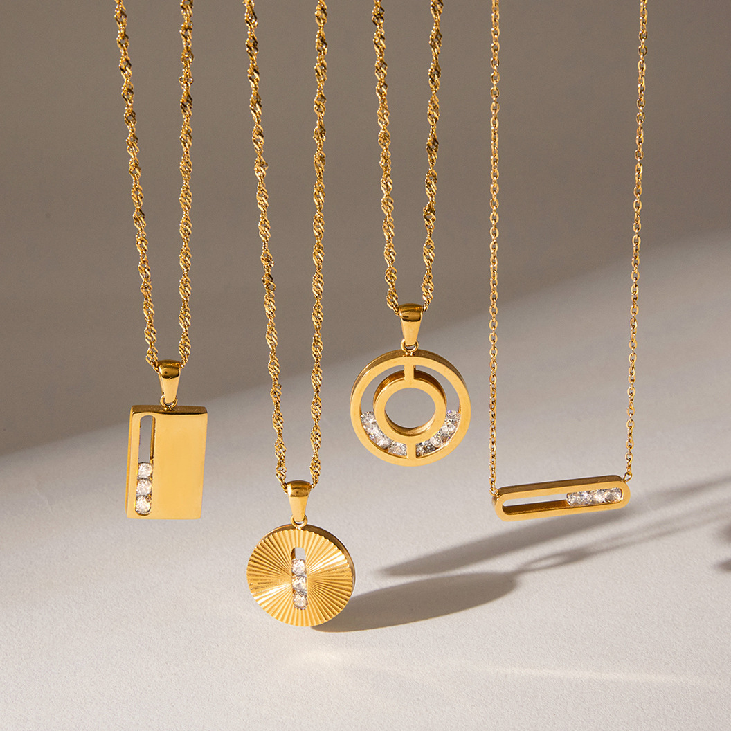 304 Stainless Steel Movable Zircon Vacuum Electroplating (In Furnace) Necklace Accessories For Women Autumn Winter Sweater Chain  Hot-Selling Titanium Steel Jewelry