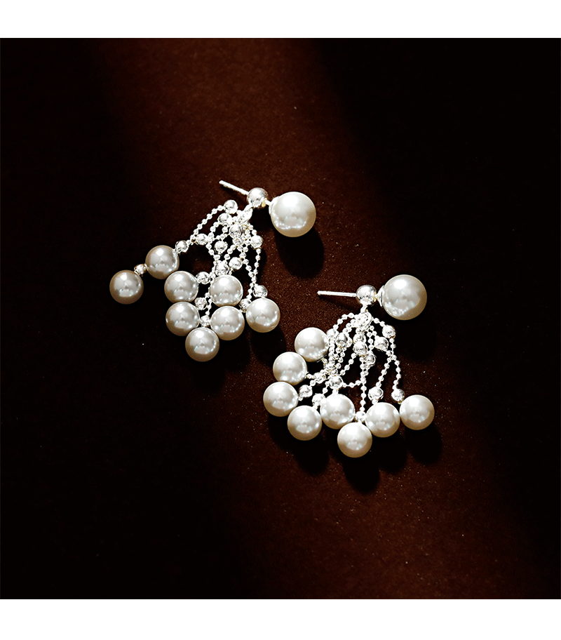 Bohemian Style Pearl Flower Print Earrings Silver Plated Round And Hoop Shape Luxury Women's Fashion Jewelry Accessories