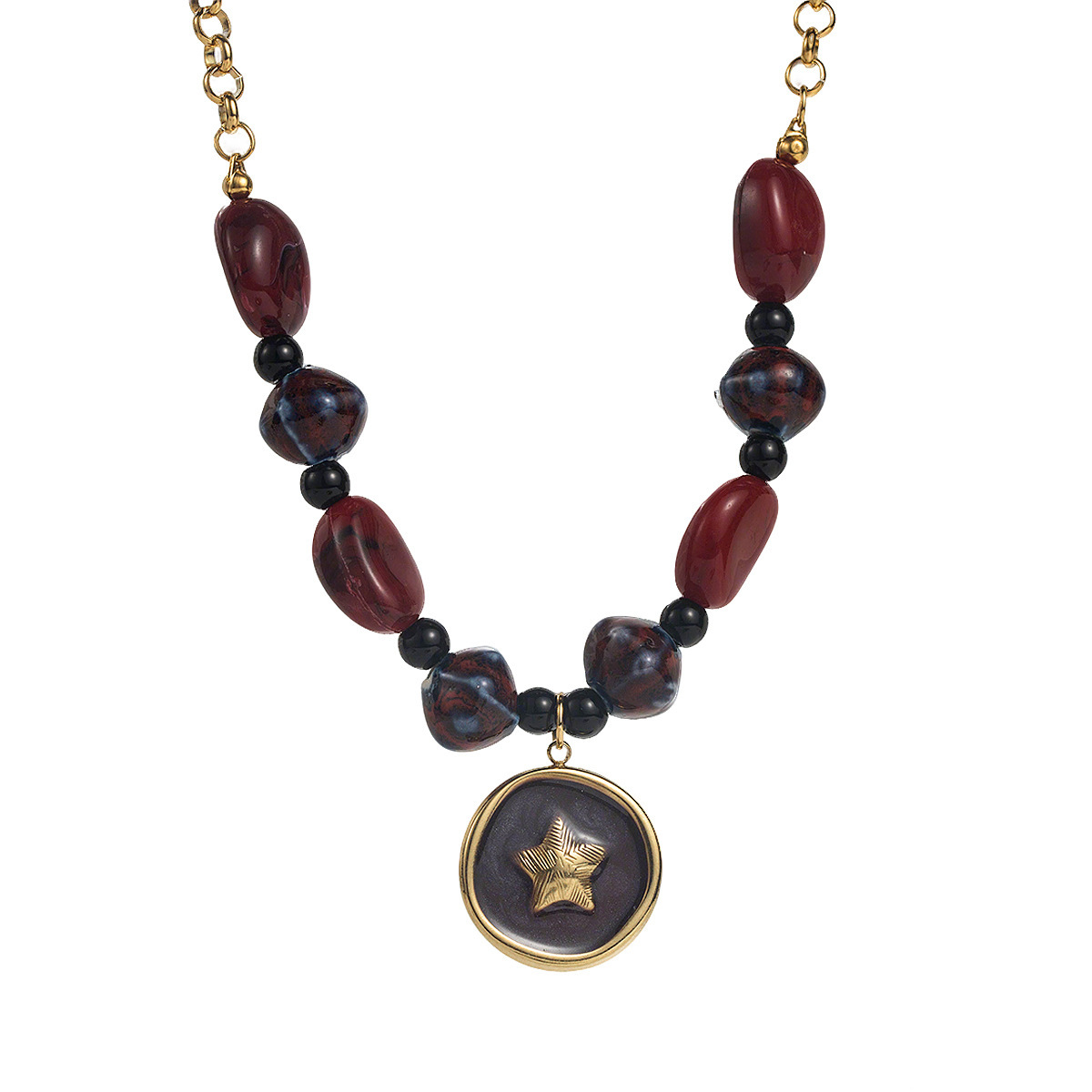 Colorful Resin Pendant Necklace Stainless Steel Chain Layered Women's Jewelry Accessories