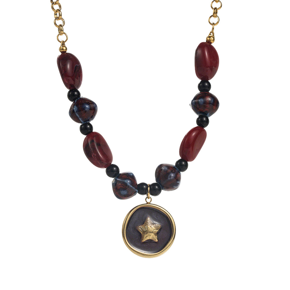 Colorful Resin Pendant Necklace Stainless Steel Chain Layered Women's Jewelry Accessories