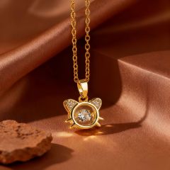 X0870 [Copper Pendant] Smart Cat - Necklace - Gold