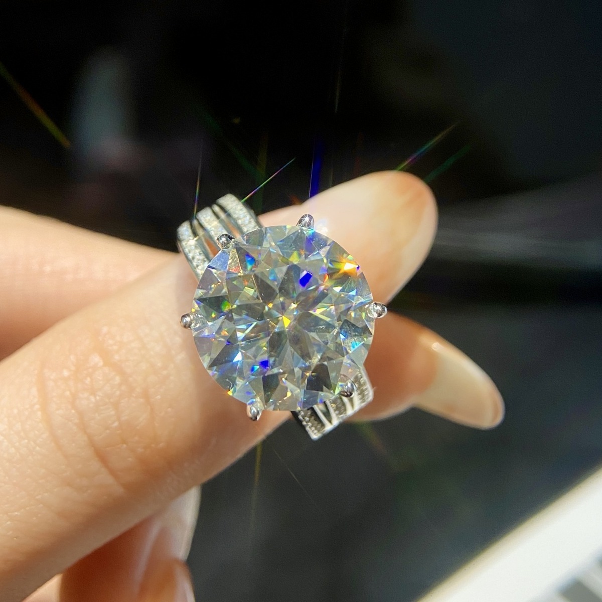 925 Sterling Silver Moissanite Round Rings