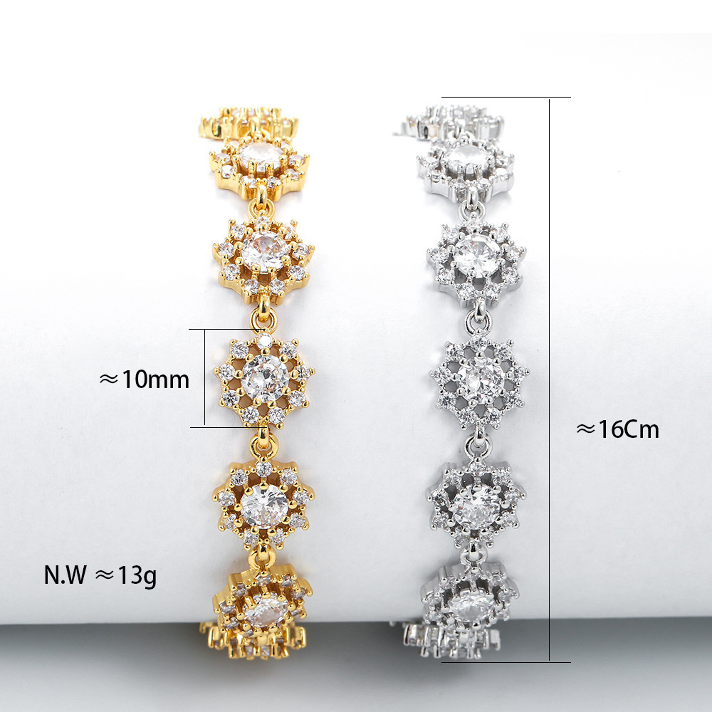 Retro Copper Inlaid Zircon Flower Geometric Bracelet Wholesale