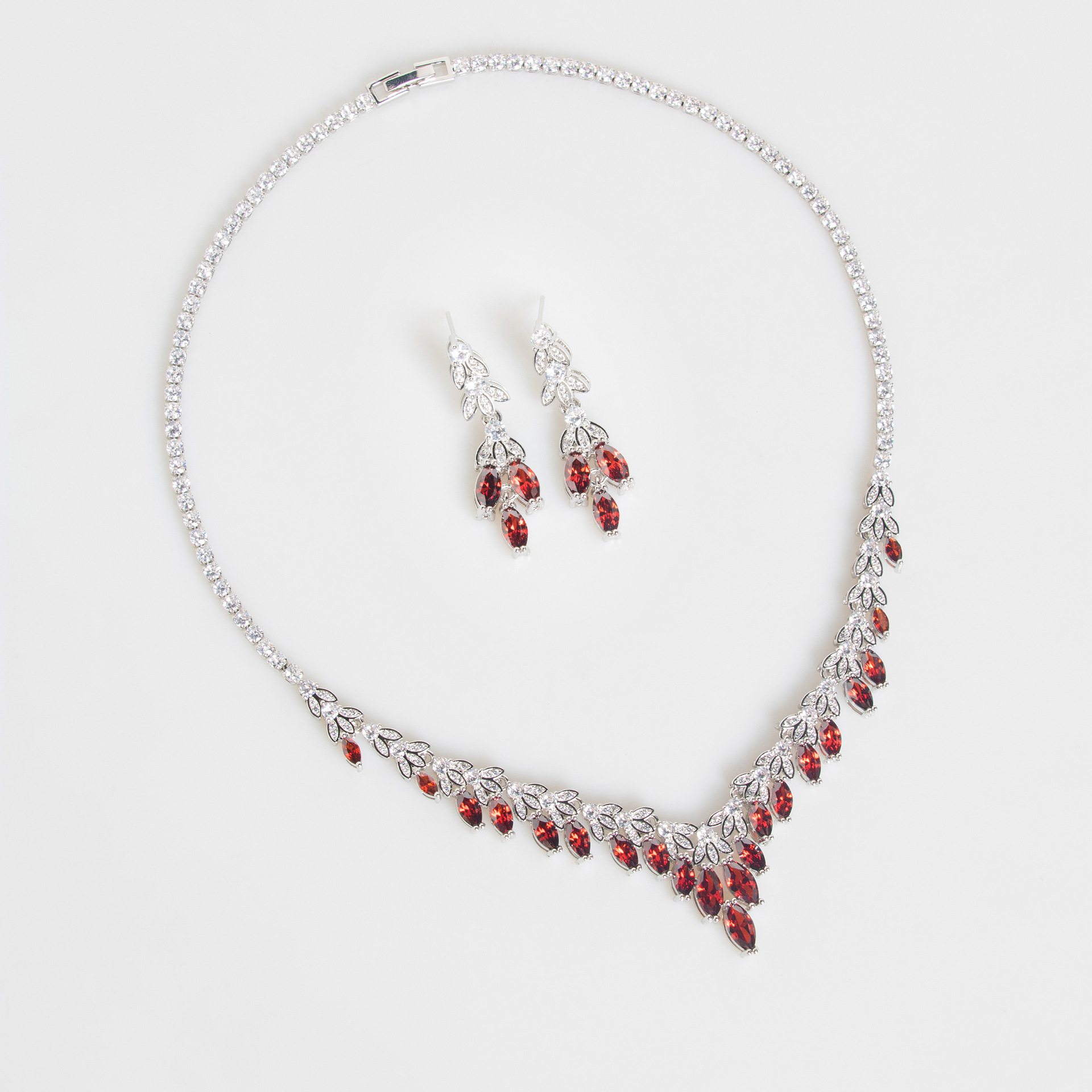 Elegant Simple Luxury Bridal Zircon Jewelry Set Women's Necklace Earrings Two-Piece Set Fashionable Banquet Wedding Accessories
