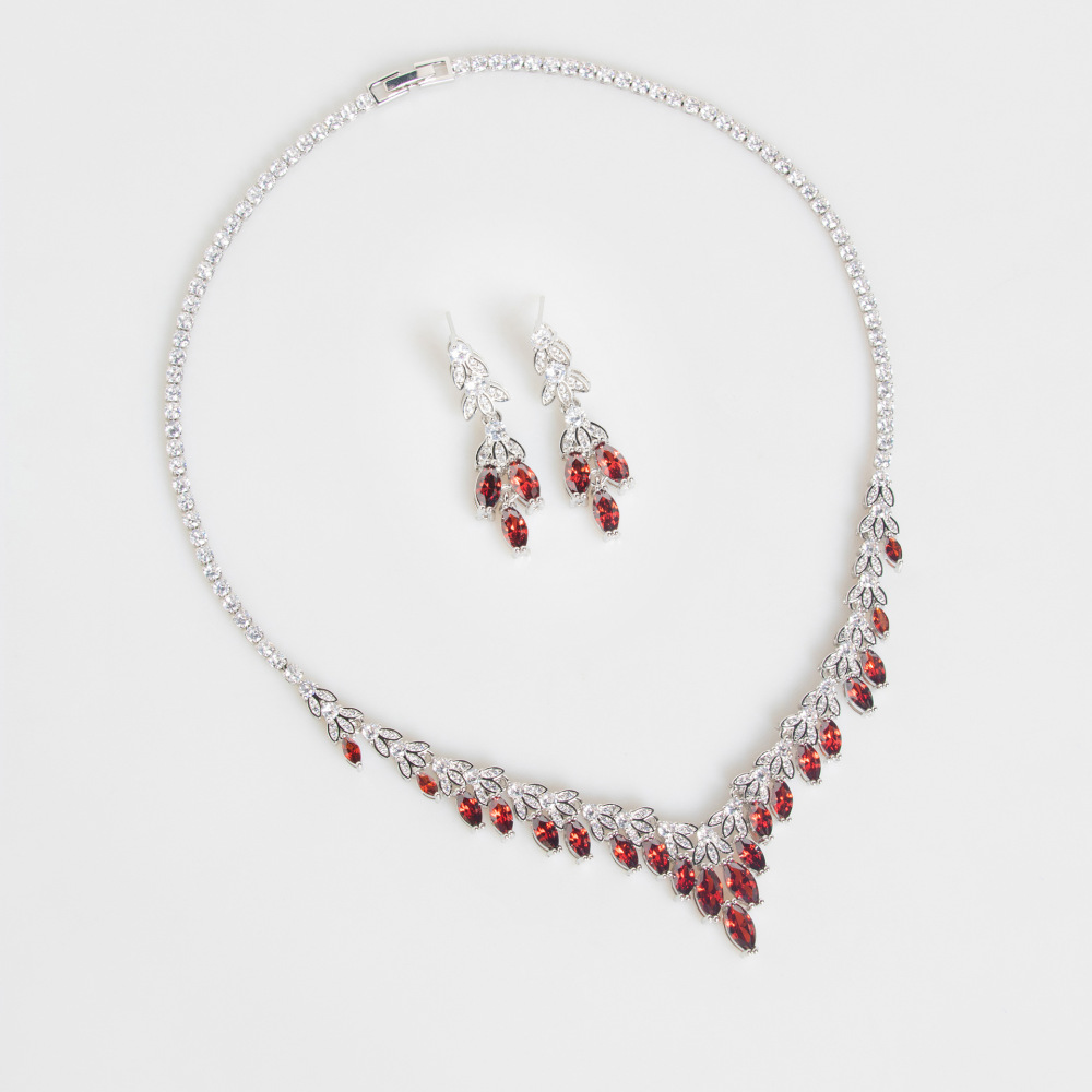 Elegant Simple Luxury Bridal Zircon Jewelry Set Women's Necklace Earrings Two-Piece Set Fashionable Banquet Wedding Accessories