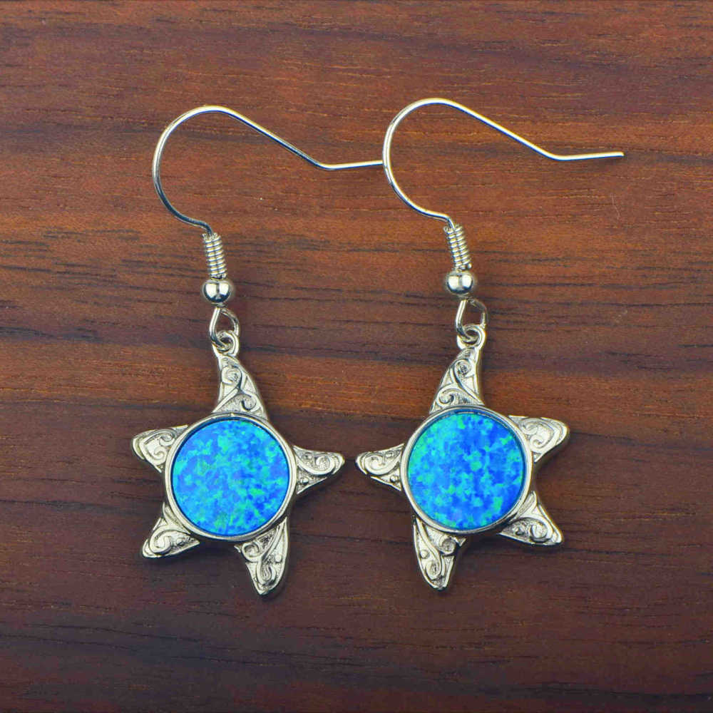 Hawaii Style Blue Opal Starfish Earrings Beach Theme Copper Material Unisex Ins Style Animal Pattern Jewelry Accessories