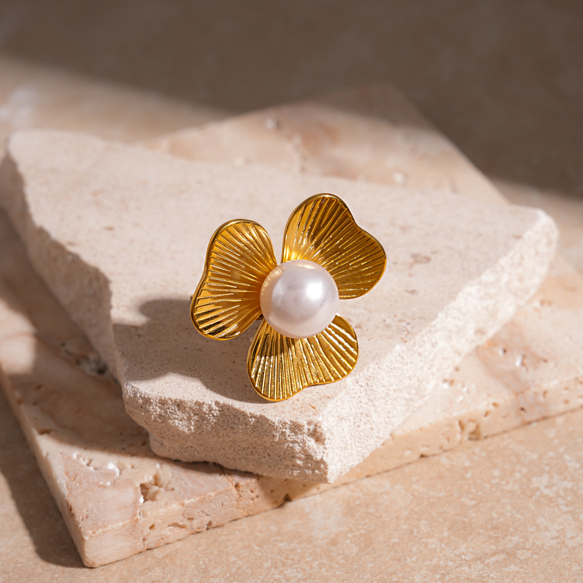304 Stainless Steel Pearl Shell Starfish Open Ring Bracelet Beach Vacation Style Handmade Jewelry Accessories Flower Jewelry Set