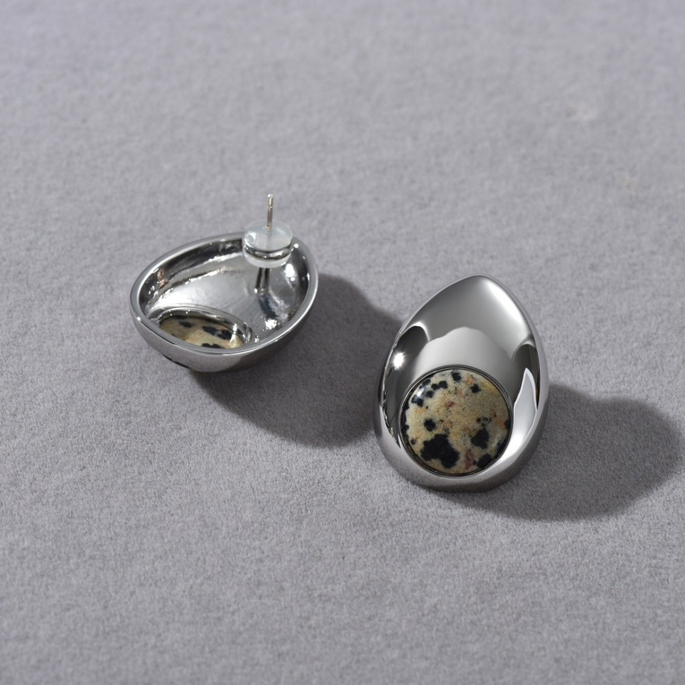 S925 Silver Needle Geometric Pattern Earrings Luxury Fashion Metal Engraving Spot Stone Versatile Women's Jewelry Accessories