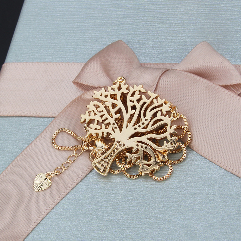 New Fashion Champagne Gold Big Tree Pendant Copper Micro Inlay Zircon Tree Necklace Wholesale