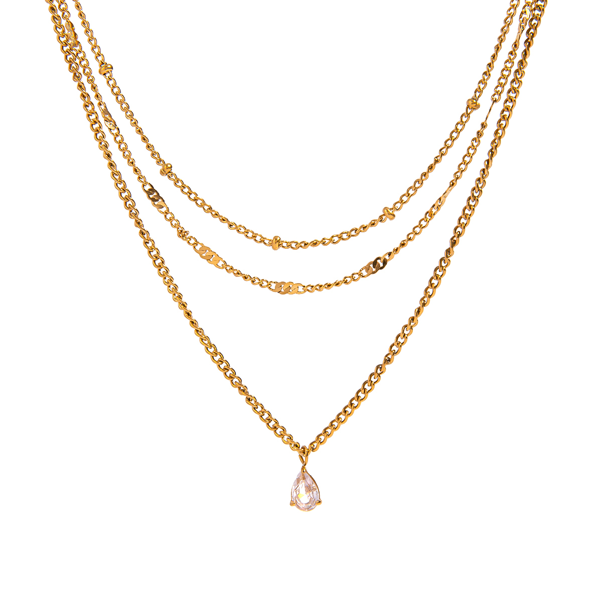 304 Stainless Steel Geometric PVD Coated 18K Real Gold Plated Simple Style Classic Style Cable Chain Three Layer Necklace