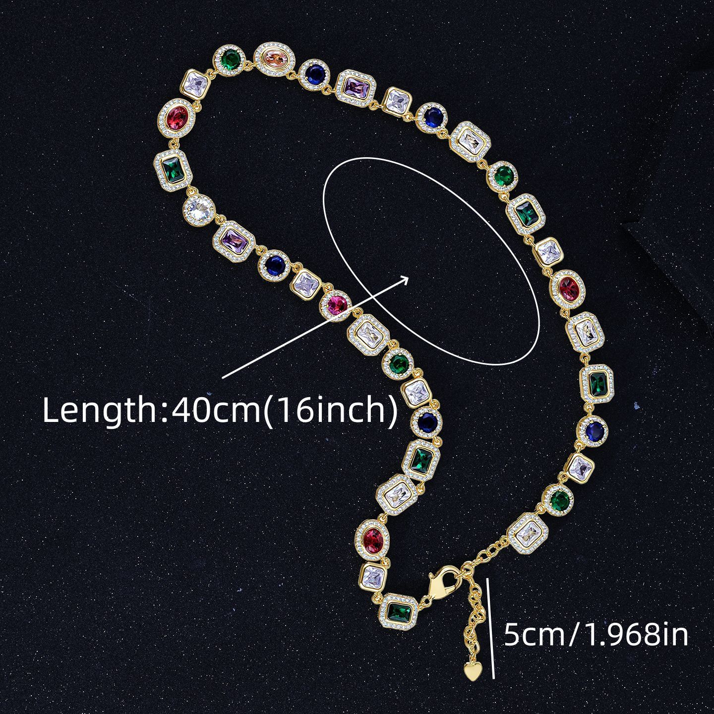 Cool Men's Cuban Link Necklace Trendy Hip Hop Style Colorful Heart Rhinestone Chain Fashionable Geometric Pattern Unisex Jewelry