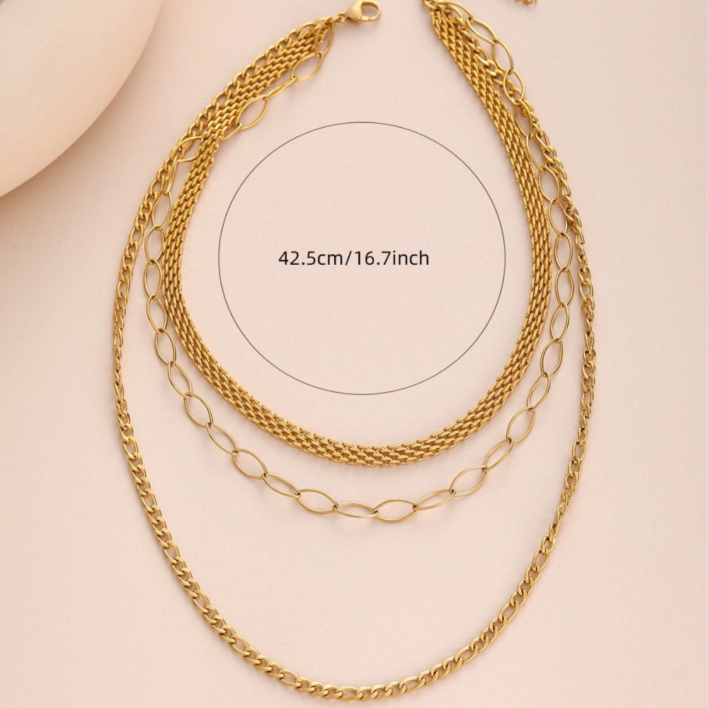 Multi-layer Flat Chain Necklace Gold Plated Stainless Steel Non-fading Geometric Women Jewelry Accessories