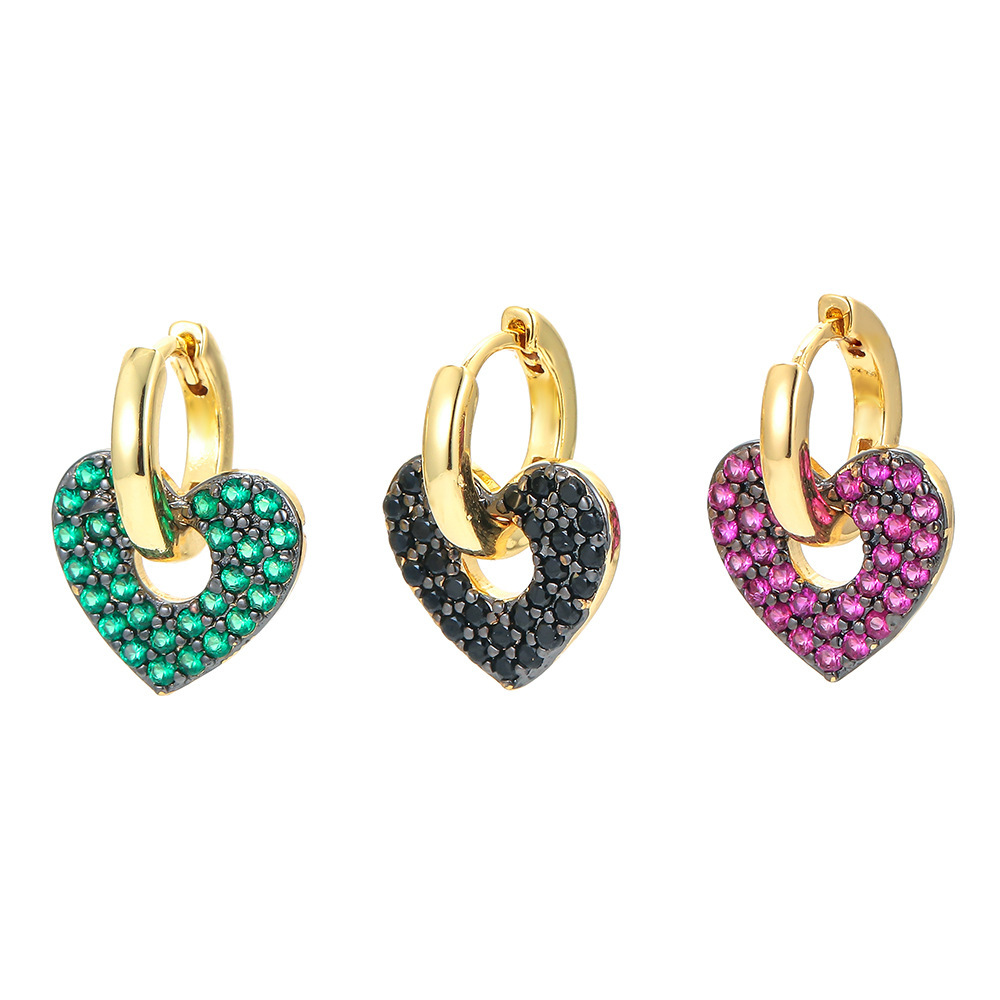Wholesale Jewelry Micro-inlaid Zircon Heart Color Diamond Copper Earrings Nihaojewelry