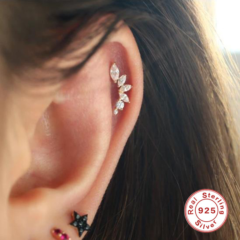 1 Piece Ear Cartilage Rings & Studs Fashion Petal 925 Sterling Silver Plating Inlay Zircon