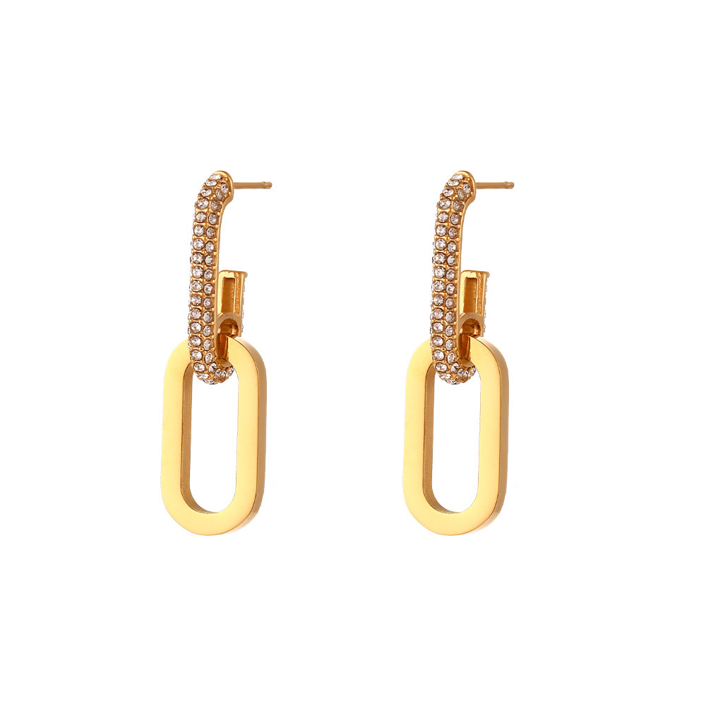 PVD Coated Real Gold Plated 18K Gold Oval 304 Stainless Steel Fashion Waterproof Non Tarnish Earrings